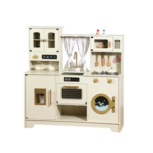 Wooden Play Kitchen Set for Kids with Refrigerator Stove Pots Pretend Cooking Toy Early Learning Educational Role Play Toy