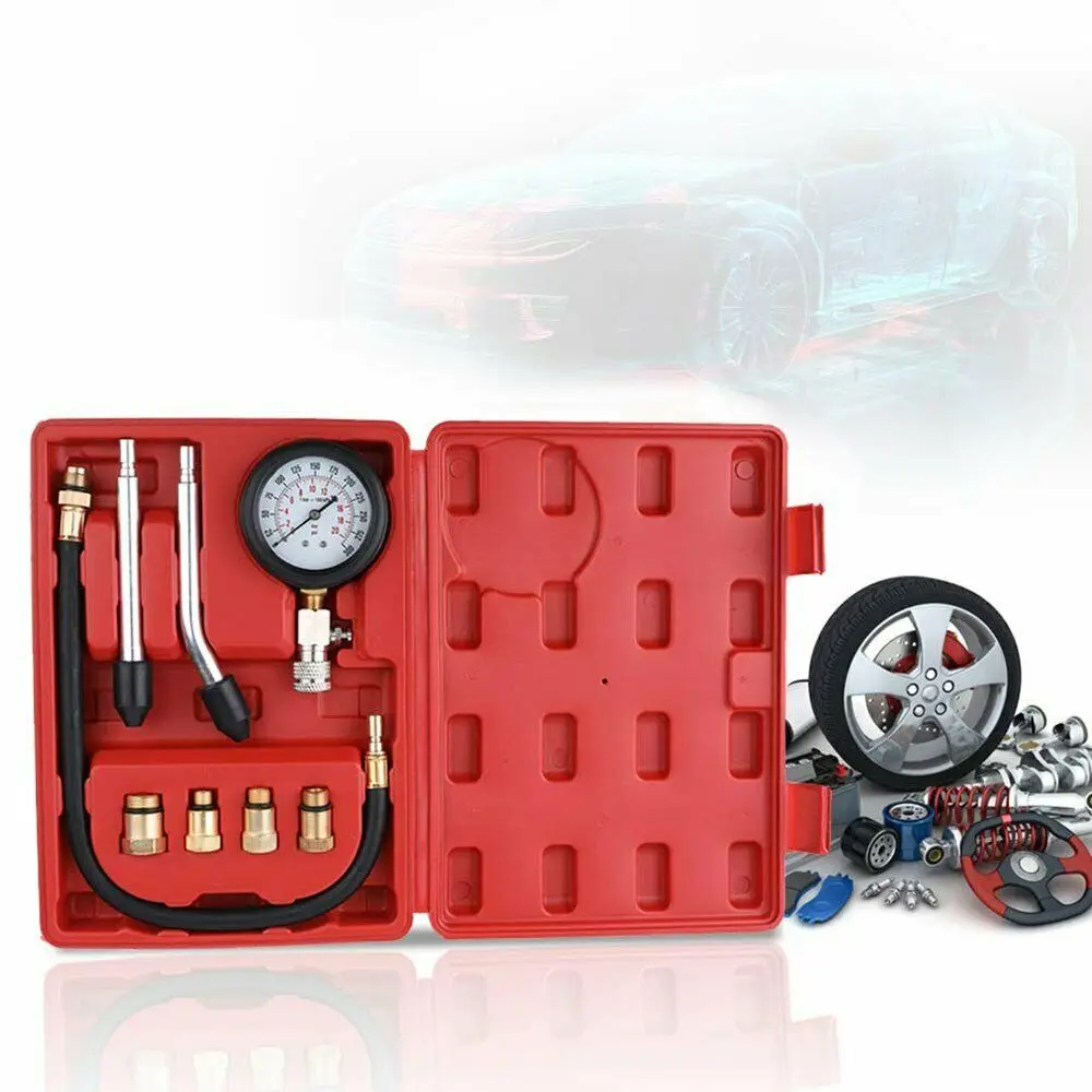 8PCS Professional Tester Test Kit Cylinder Compression Gas Engine Set Automotive Tool Gauge for Car & Truck 