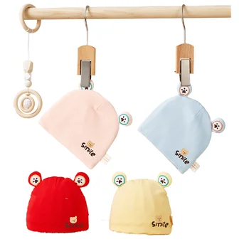 0-3 Months Newborn Cotton Beanie Hat Bear Ear Design for Baby Boys and Girls 30-36CM Sleeping Cap Outdoor Use Customized Logo