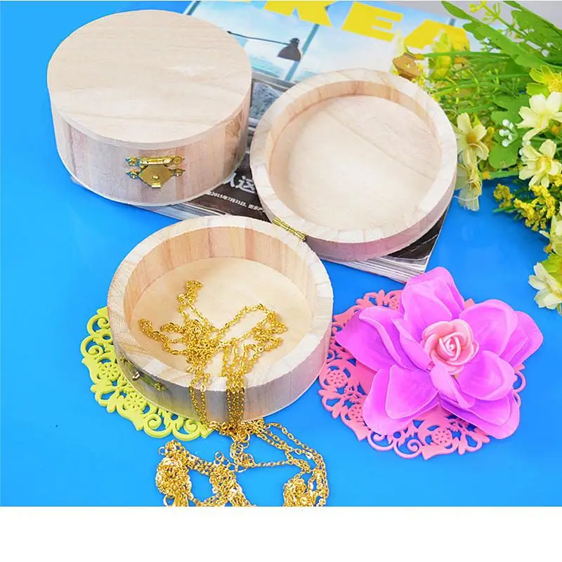 DDA1940 Women Portable Ear Stud Storage Gift Box Necklace Organizer Ring Wooden Jewellery Box Round Earring Wood Jewelry Boxes