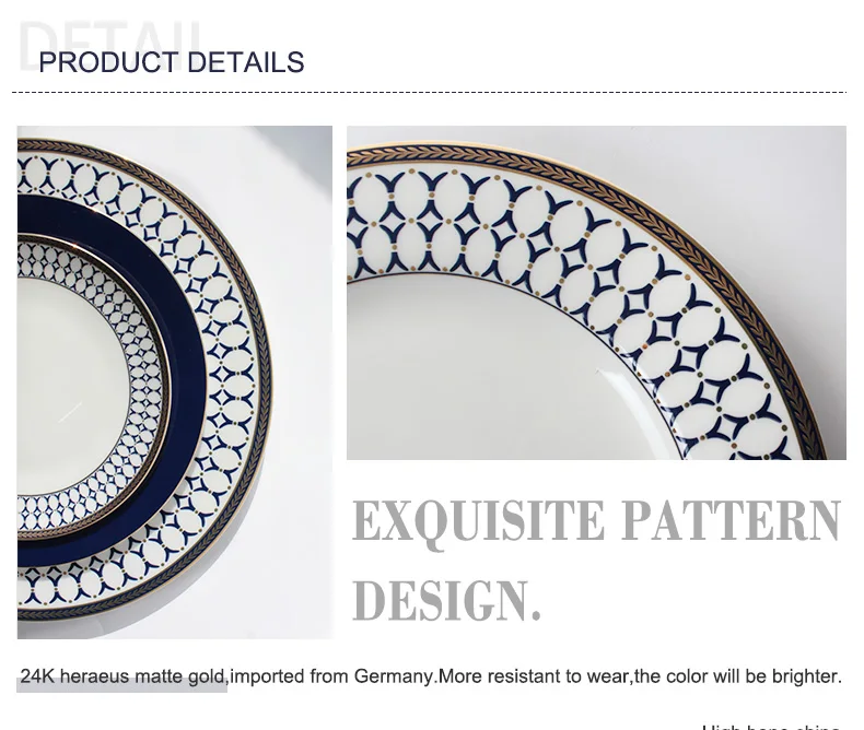 Wholesale Bone China Dinnerware Set Home Ware Navy Blue Restaurant Ceramic Dishes Plates