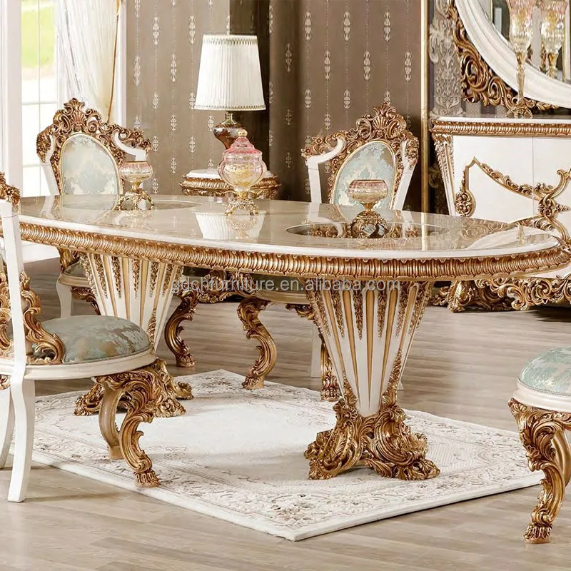 Antique Royal Solid Wood Carved Dining Room Furniture Set Classical 6