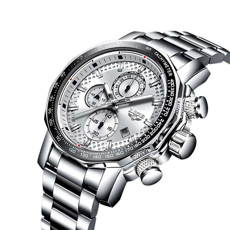 LIGE 9902 Men Business Waterproof Date Watches Wrist Watch Relogio  Masculino Multifunction Quartz Latest Alloy Stainless Steel