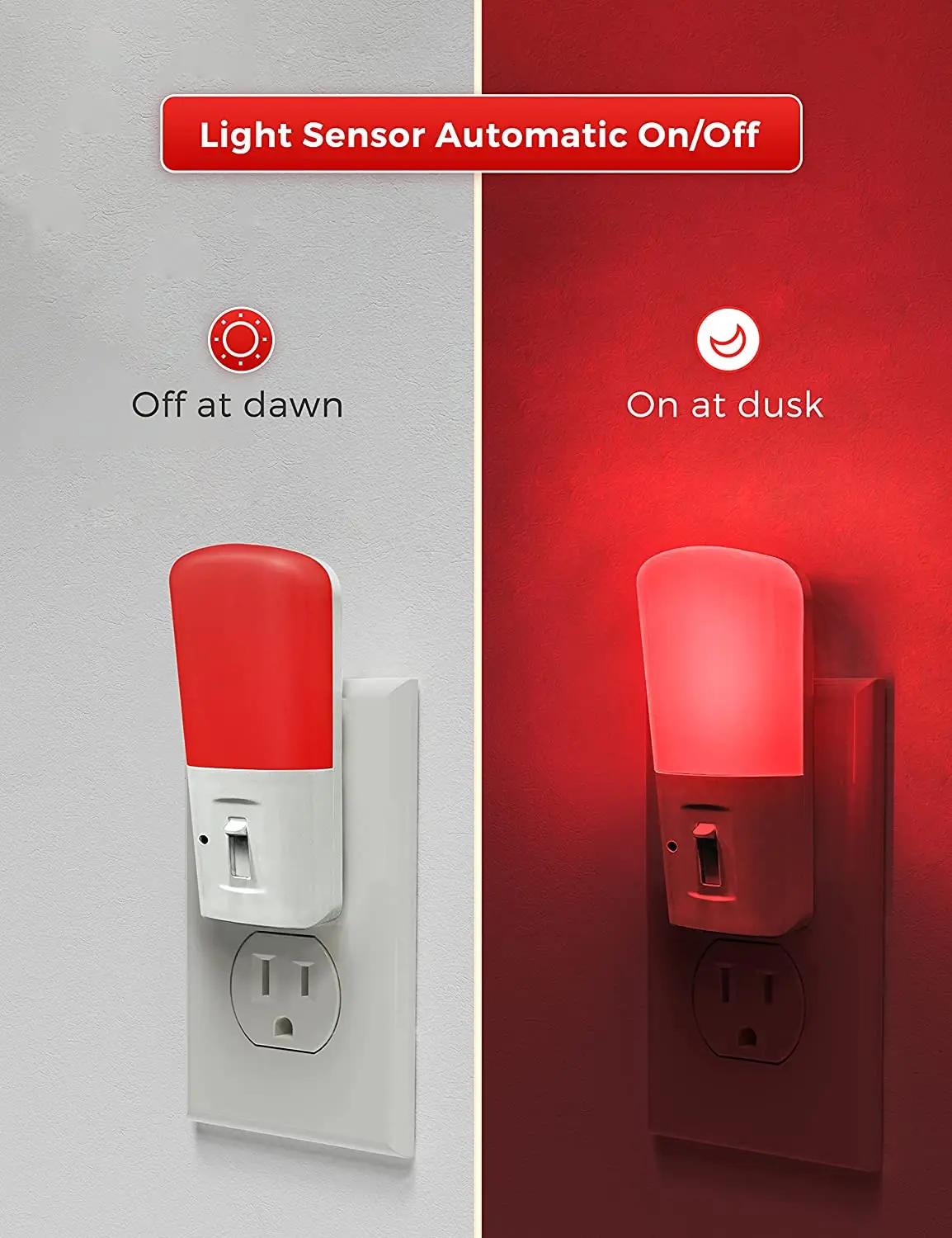 Red Color Dimmable Led Night Light With Light Sensor 110v 240v 1w Eu