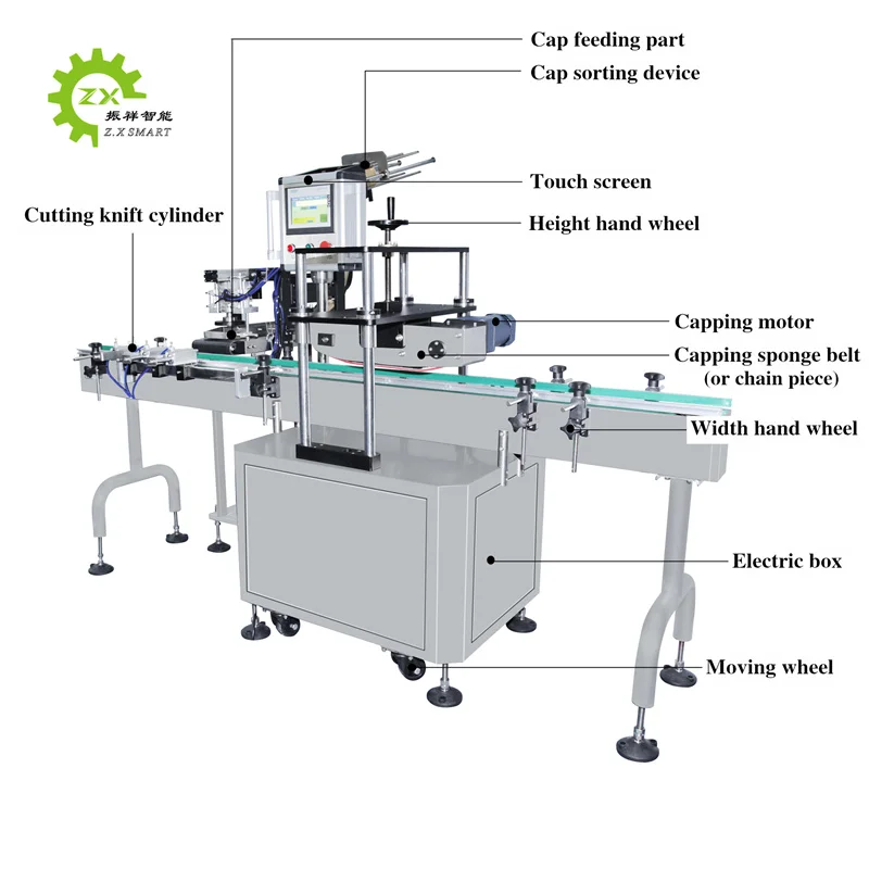 ZXSMART Automatic T-Cork Push Stopper Gin Wine Whisky Liquor Bottle Corker Press Capping Machine With Vibratory Sorter