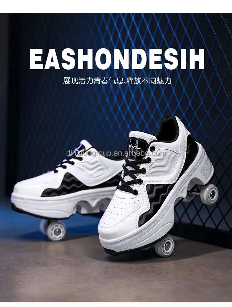 Retractable Roller Skate Shoes Women Dual Purpose 4 Wheels Roller