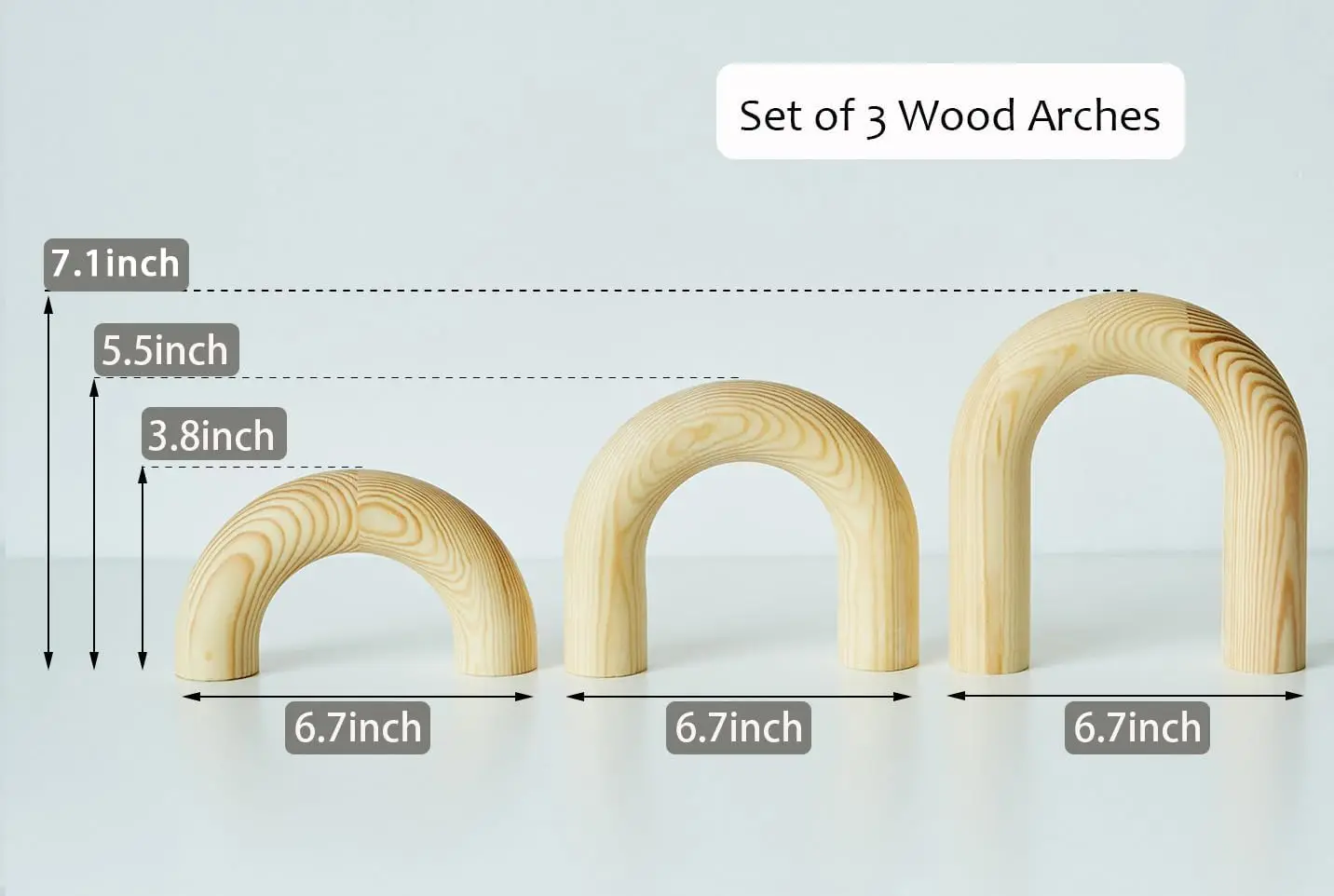Set of 3 Modern Coffee Table Accents Wood Arch Decorative Objects Round Bookshelf for Home or Office Gift Made of Pine Wood