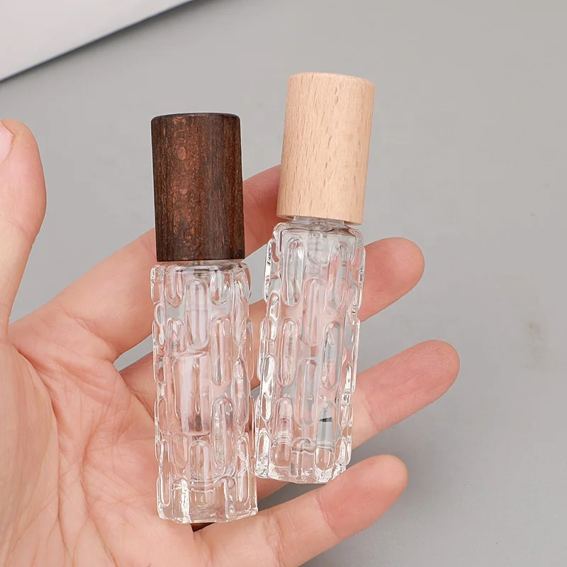 Fancy Crystal 5 ml 6 ml 10 ml Refillable Atomiser square Wooden Cap Perfume Bottles Spray Wood Cap