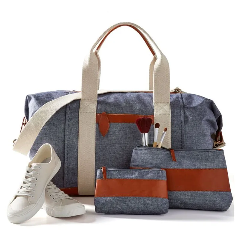Solid Zipper Weekender Bag Canvas Monogrammed Duffle Bag Set