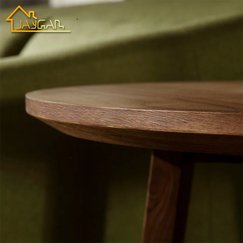 Nordic Design Walnut Circular Wood End Table Small Round Lamp Table Living Room L Shaped Sofa Side Table