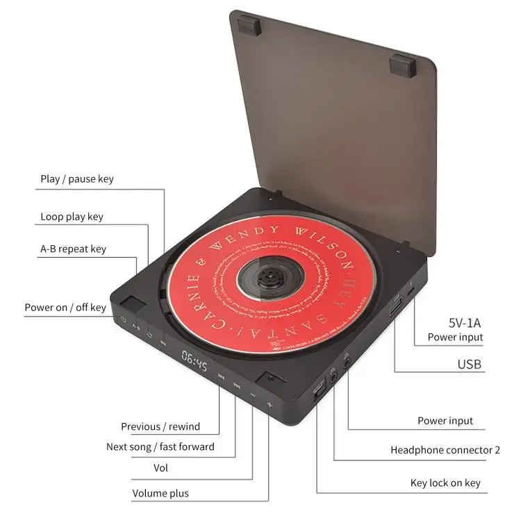 Портативный CD-плеер 3,5 мм с объемным звуком, FM-радио, USB, MP3, USB, CD-проигрыватели с динамиком