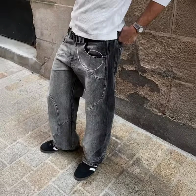 Solid Color Custom Sewing Designer High Waist Vintage Distressed Sun Faded Casual Streetwear Clothing Manufacturer Denim Jeans gallery 5