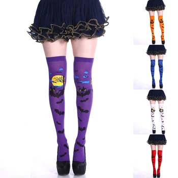 Haiwin Party Cheap Price Women's Over Knee Long Socks Skull Thigh Highs Sock Halloween Stockings for Girls Cosplay