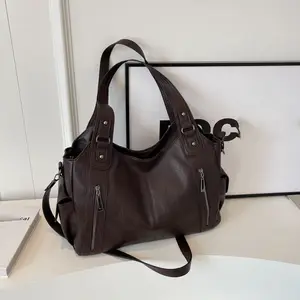 Custom PU Leather Women's Tote Bag with Large Capacity Crossbody 2026 New Retro Versatile Texture Shoulder Handbag