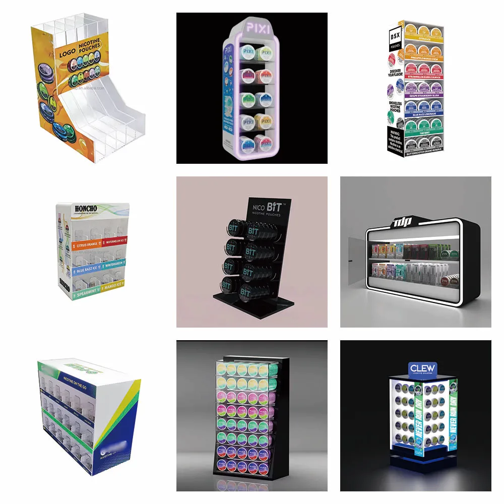 Custom Counter Lighting Nicotine Pouches Display  Wholesale Snus Product Countertop LED Display Stand for Snus Retail Sale