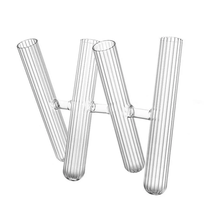 Горячая распродажа специальный дизайн четыре трубки ребристая стеклянная маленькая одна ваза для цветов гостиной Настольная Ваза Центральные элементы