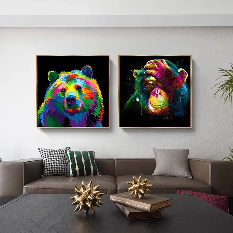 Modern Abstract Pop Art Canvas Paintings Graffiti Dog Thinking Monkey Bear  Wall Canvas Animals Decor Pictures For Living Room - Buy Canvas