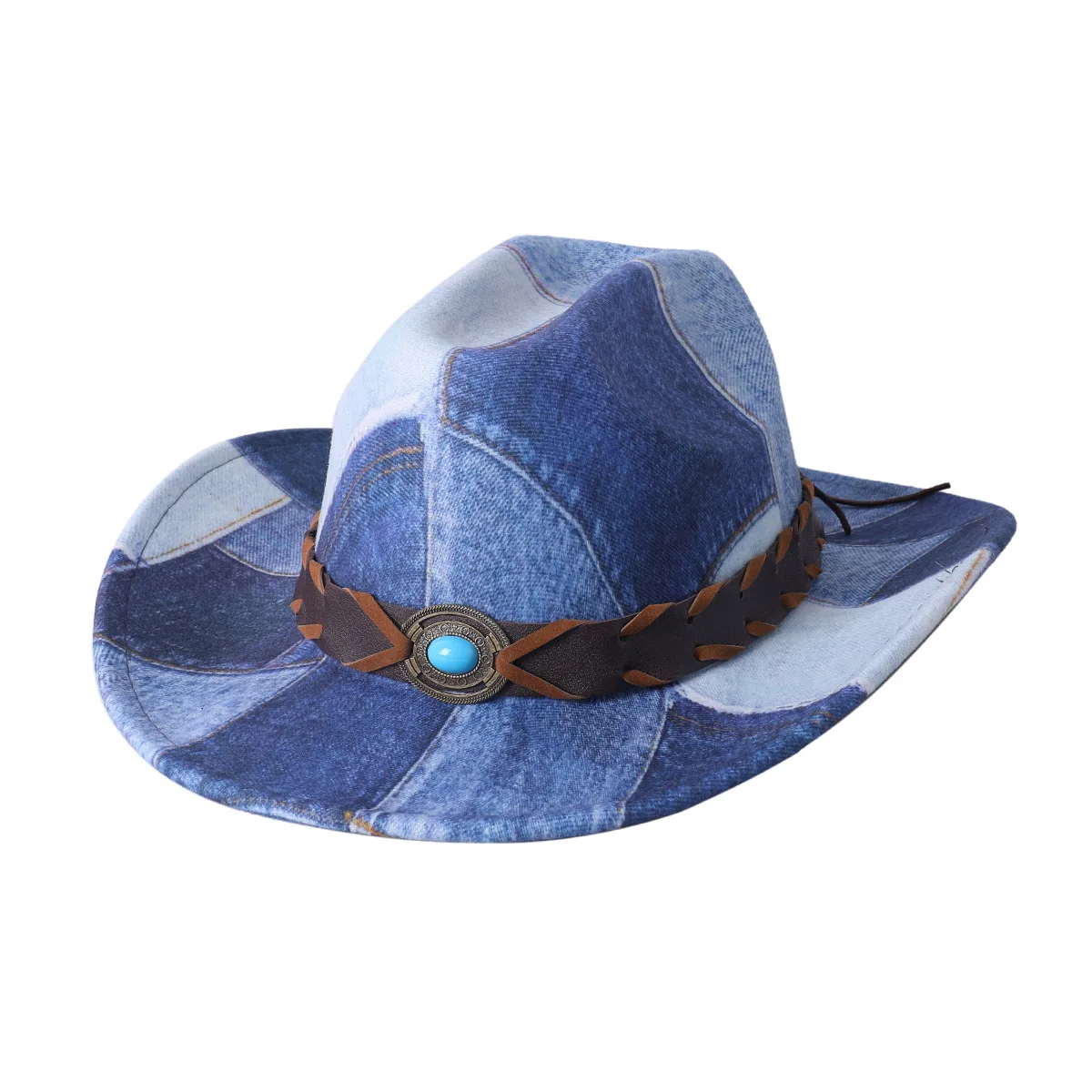 6541 Denim Cowboy Hat Men Big Wide Brim Cowboy Hat For Women Western Cowgirl Fashion Classic Women men stitched denim Cowgirl Hats  main image 4