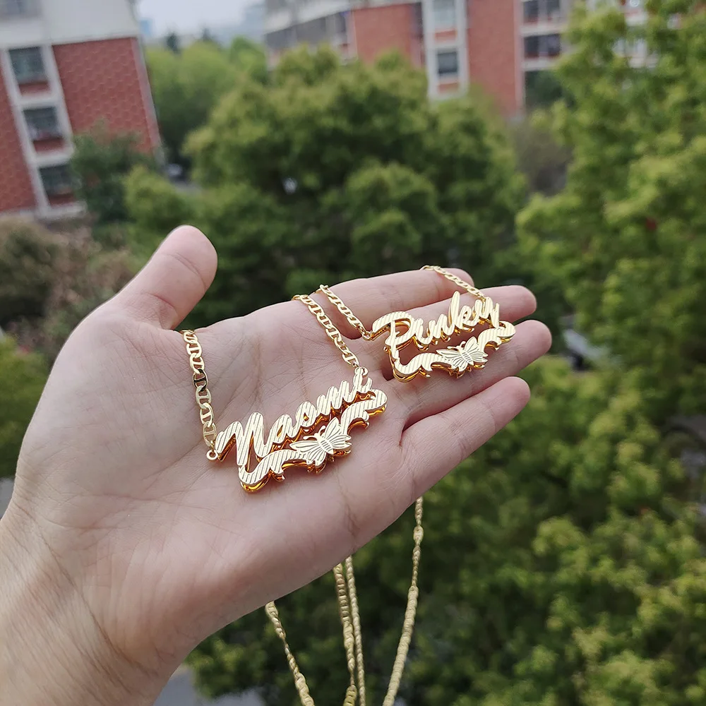 Gold Chain Boyfriend Name Necklace Half Heart Couple Name Necklace - Main Image