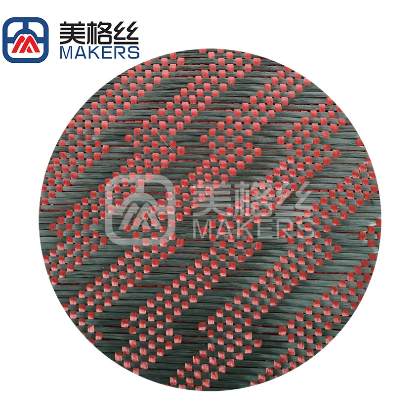 3k 240gsm Lightning Pattern Jacquard Carbon Fiber Fabric In Red For