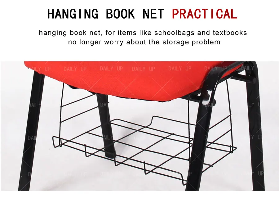 Stackable Padded Training Chair With Tablet Metal Frame Upholstered Student Study Chair With Book Net For Meeting And Conference