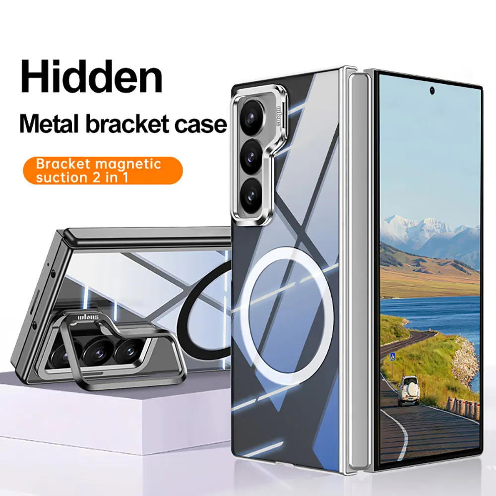 Laudtec Sjk918 Camera Frame Holder Phone Case Magnetic Charging Simple Cover Transparent For Samsung Z Fold6 Fold5 Fold4 Fold3