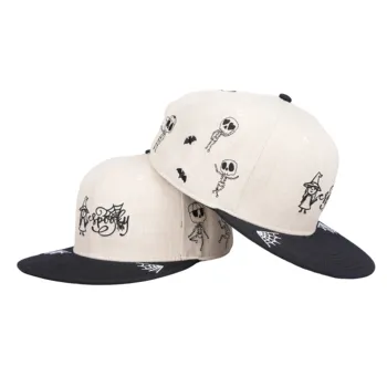 Tcap China 6 Panels Snapback Caps With Cotton Flat Embroidered Skull Pattern