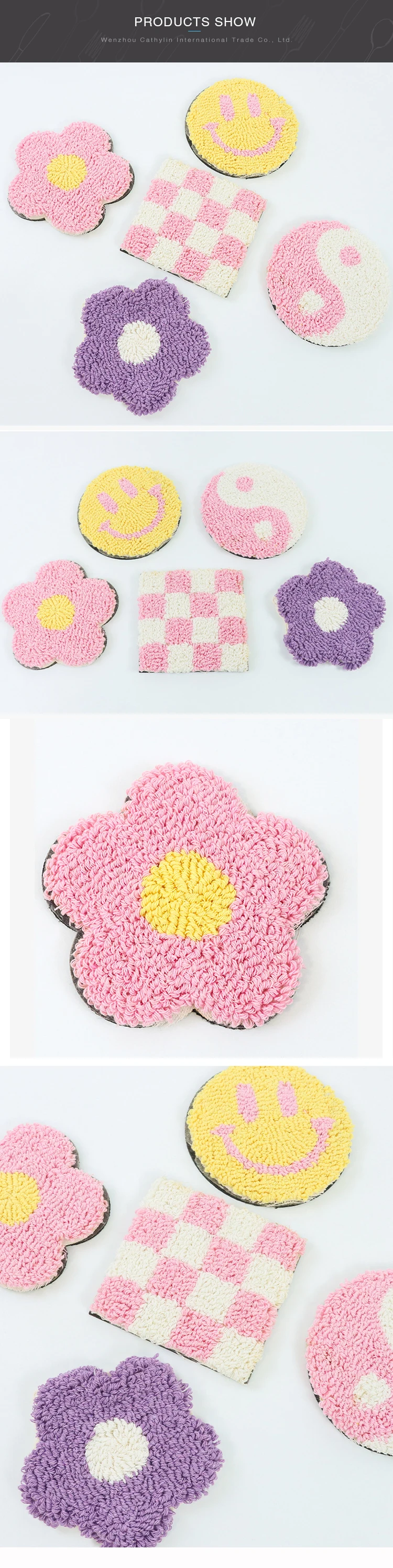 Custom Pattern Tufting Kitchen Table Coaster Cute Soft Cotton Coaster
