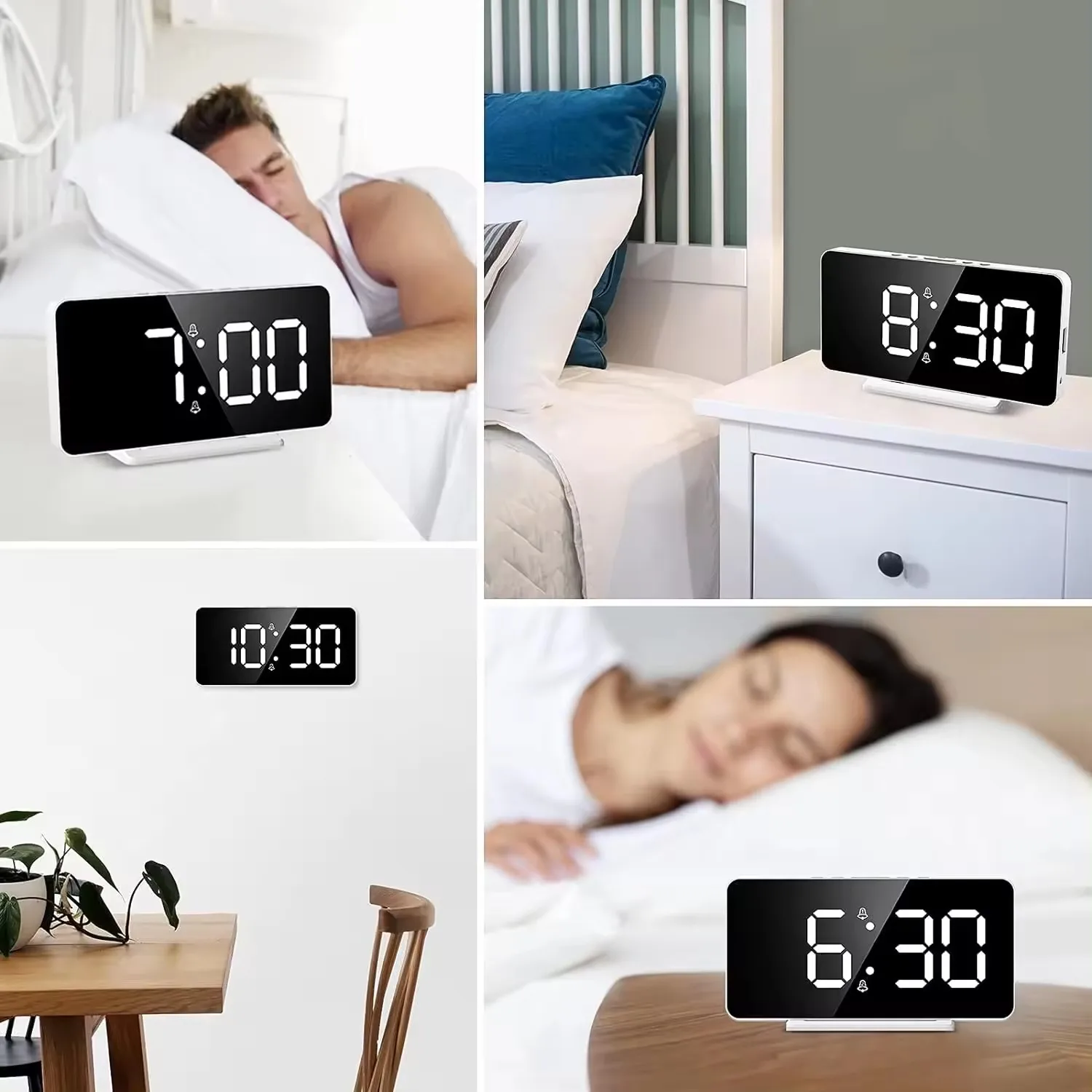 New Style Beautiful Digital Table Clock Snooze 2 Sets Ofalarm Desktop LED Table Wireless Charger Electronic Clock