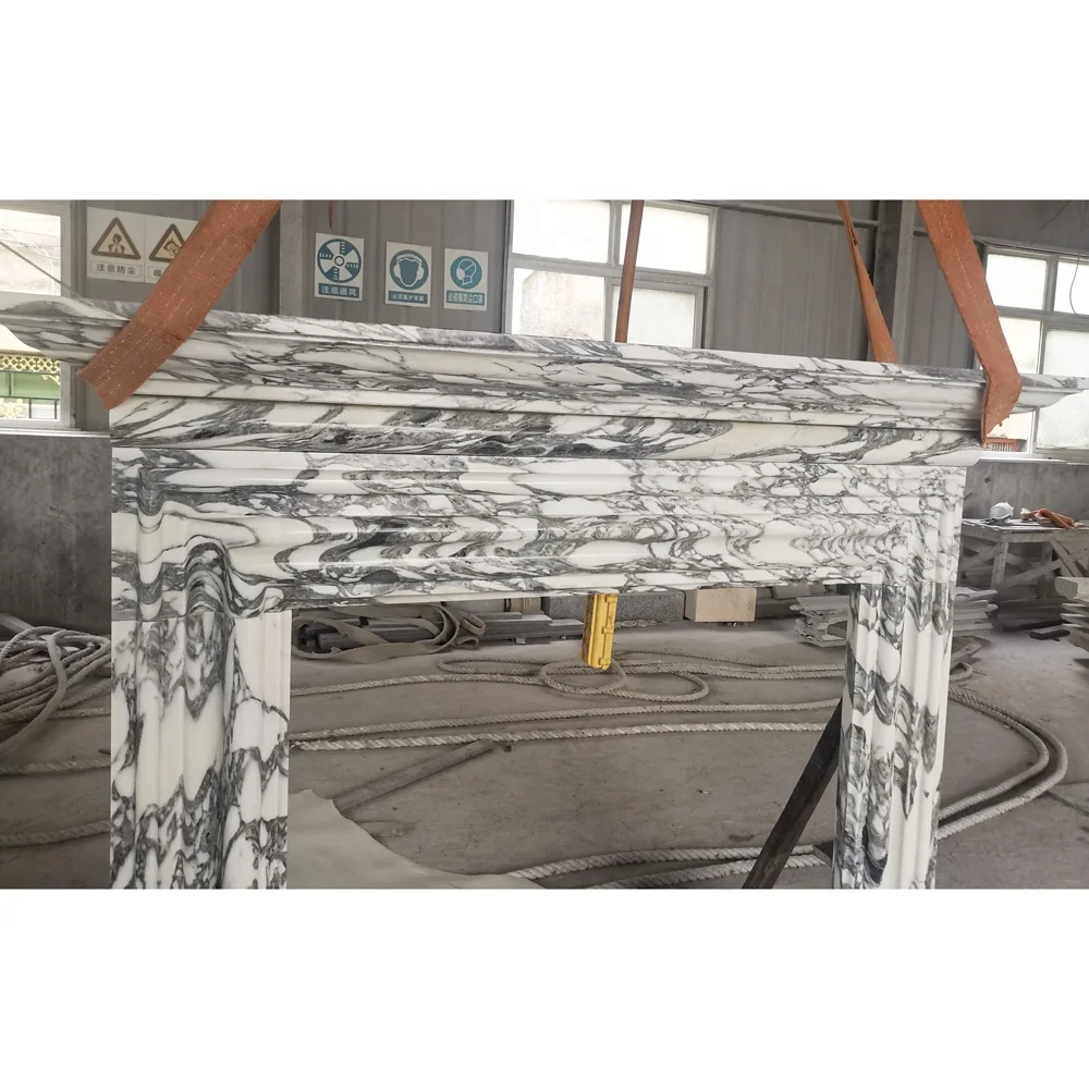 SH STONE Stone Fireplace With Landscape Pattern Marble Medallion Fireplace with Good Price