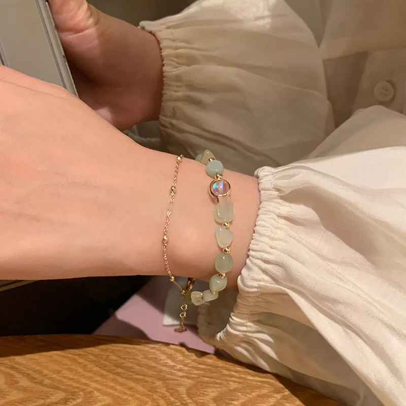 INS Style Summer Gold Plated Bracelet Natural Stone Beaded Bracelet for Women Jewelry