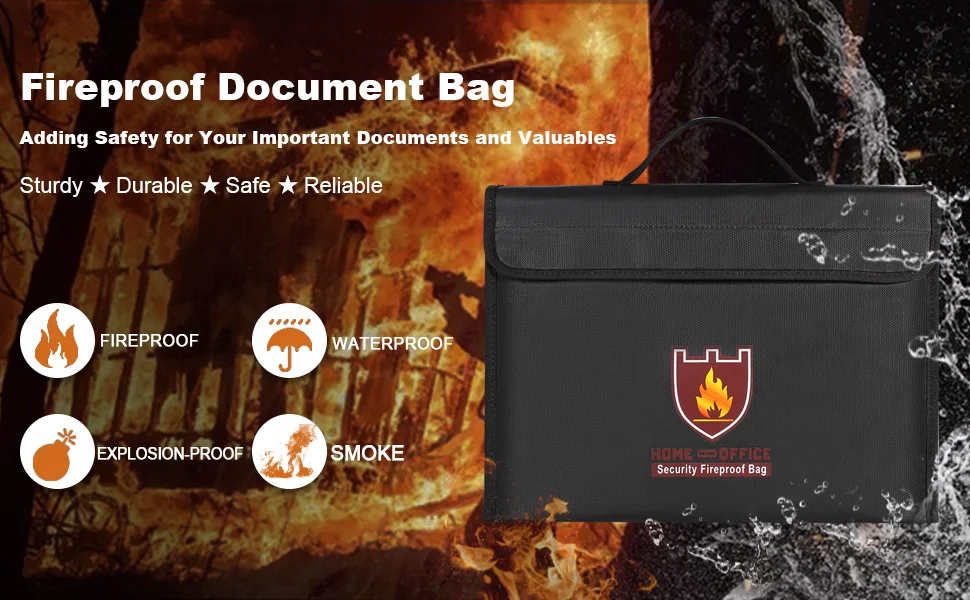 Fireproof Document Bags Portable Fire Safe Water Resistant Bag For