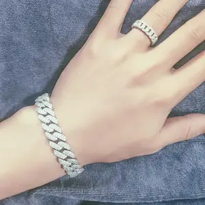 Hip Hop Jewelry Stainless Steel Silver Plated Iced Out Zircon Moissanite Cuban Chain Bracelets with Lifetime Warranty for Unisex