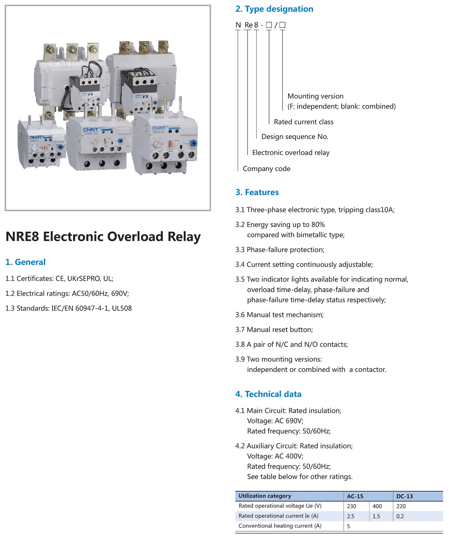 Chint NRE8 NRE8-25 NRE8-40 NRE8-100 NRE8-200 NRE8-630 25A 40A 100A 160A 200A 315A 400A 500A 630A CHNT Electronic Overload Relay