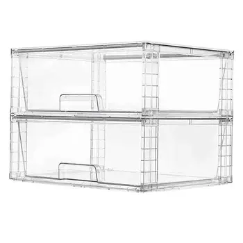 Clear Large Stackable Bathroom Closet Undersink Organizers Plastic Storage Bins Storage Drawers for Cabinet