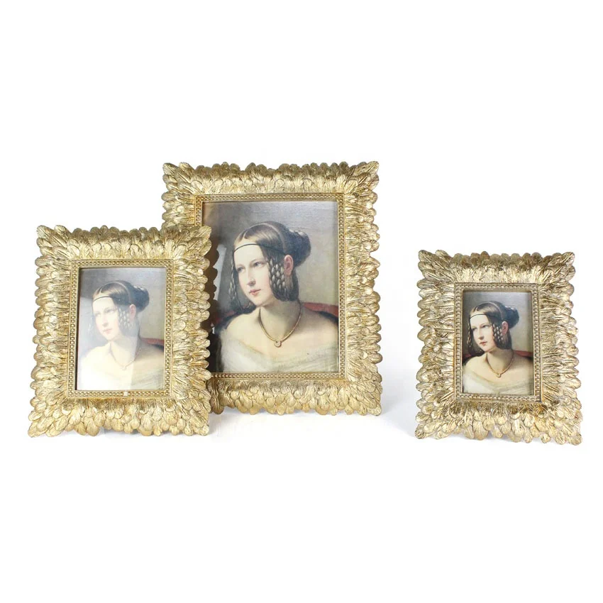 Wholesale  resin gold feather small photo frame  for wedding party birthday home gifts