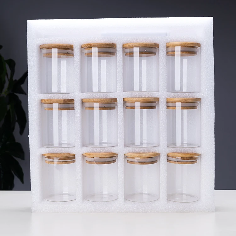 6pcs Airtight High Borosilicate Glass Spice Storage Jar Set With Bamboo ...