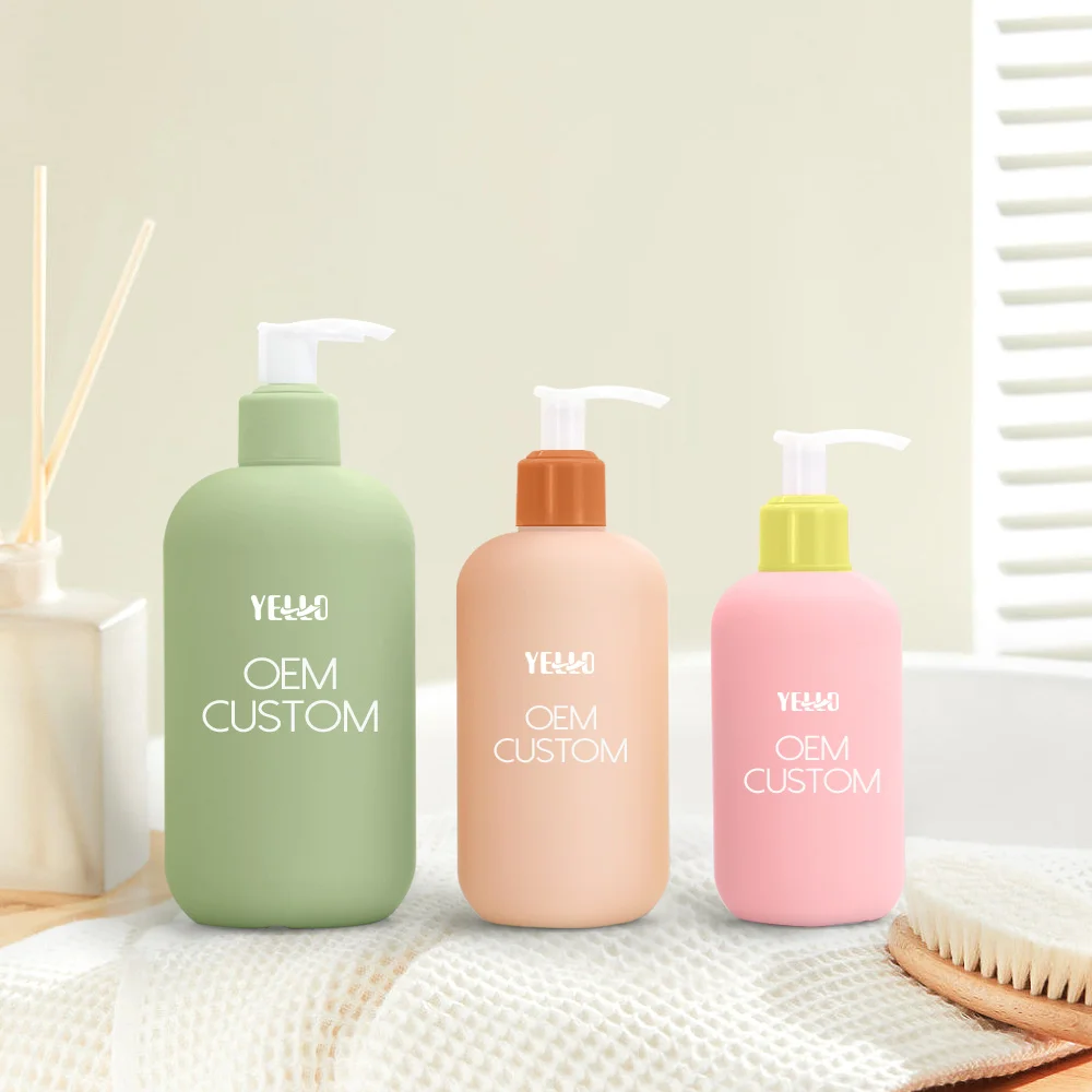 Green Purple HDPE Soft Plastic Lotion Bottle Frosted Squeeze Shampoo Bottles and Cream Jar Set 200ml 300ml 500ml 800ml 250g