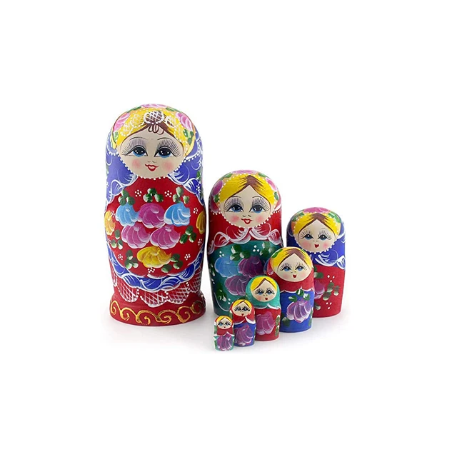 7 Pieces Handmade Nesting Dolls Russian Matryoshka Babushka Toys Kids Children 