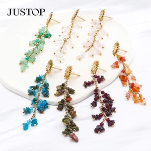 Ethnic Style Retro Drop Quartz Geometric Trendy Exaggerated Gold Metal Tassel Women Fashion Jewelry Earrings