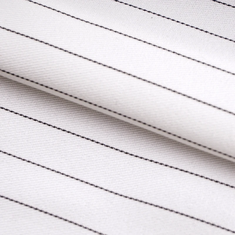 Custom Color Design Luxury Stripe Soft 190gsm Polyester Black Chalk Stripe Suit Fabric for Suit