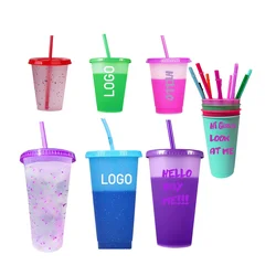 High Quality Durable 24oz color changing plastic coffee kids pp cups confetti 16oz reusable Plastic tumblers with straw lid