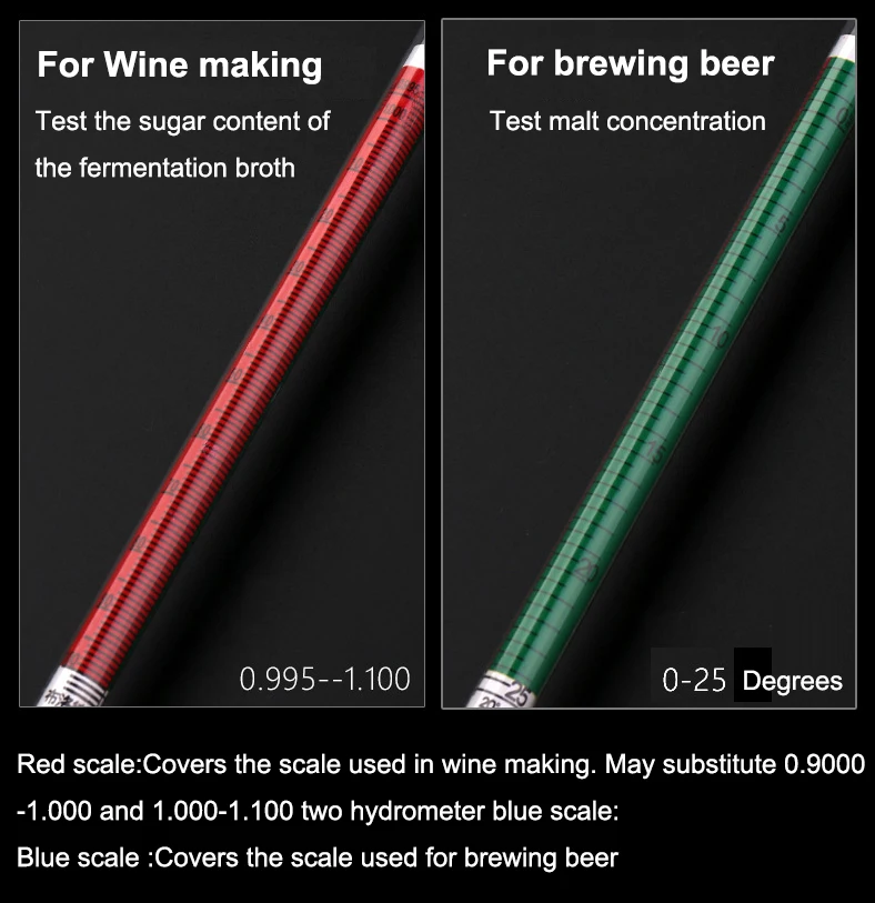 Beer & Wine Triple Scale Hydrometer Alcoholmeter Densimeter Areometer ...