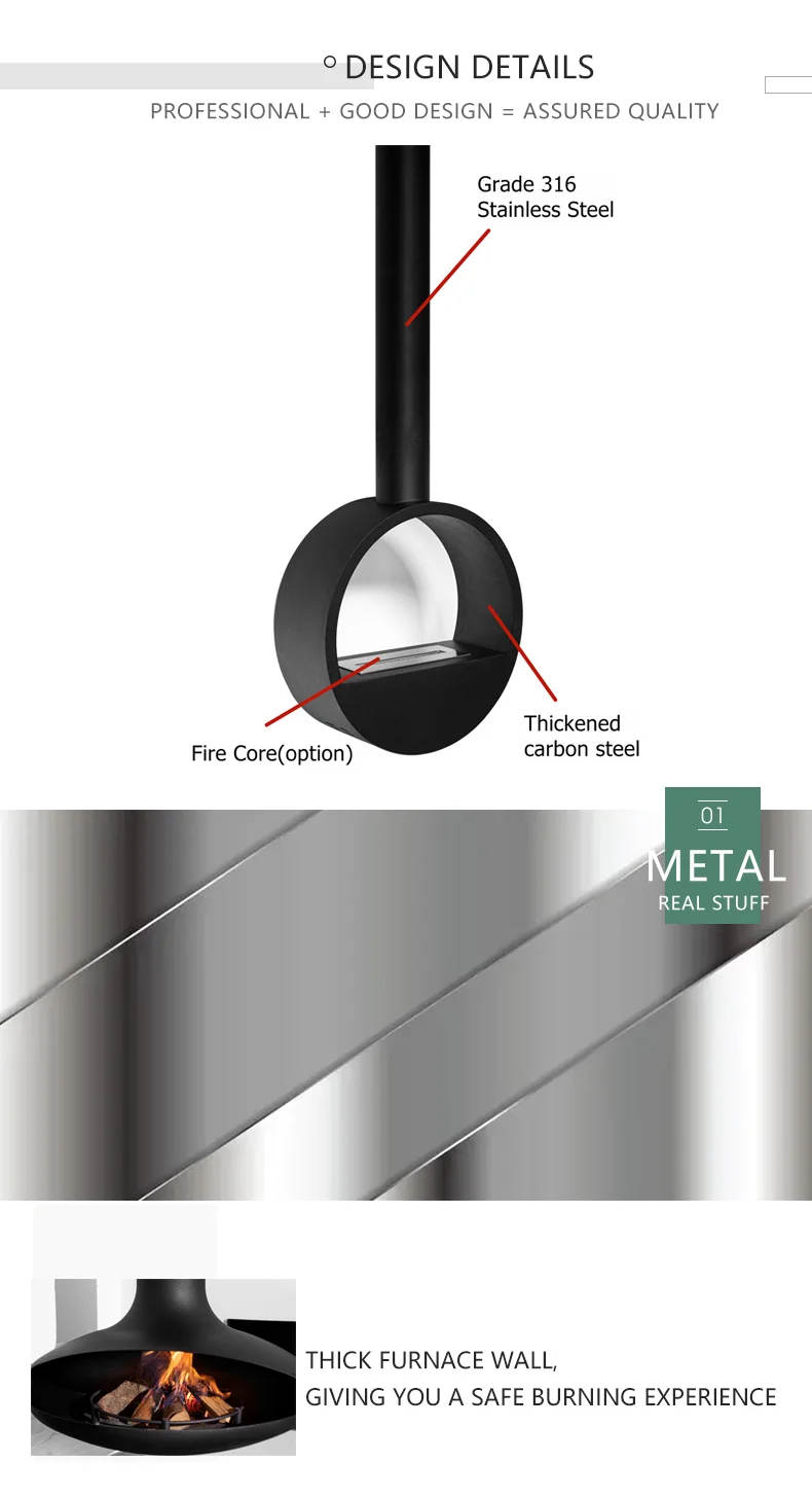 inno fire wood burning suspended cocoon matte black real fire hanging fireplace