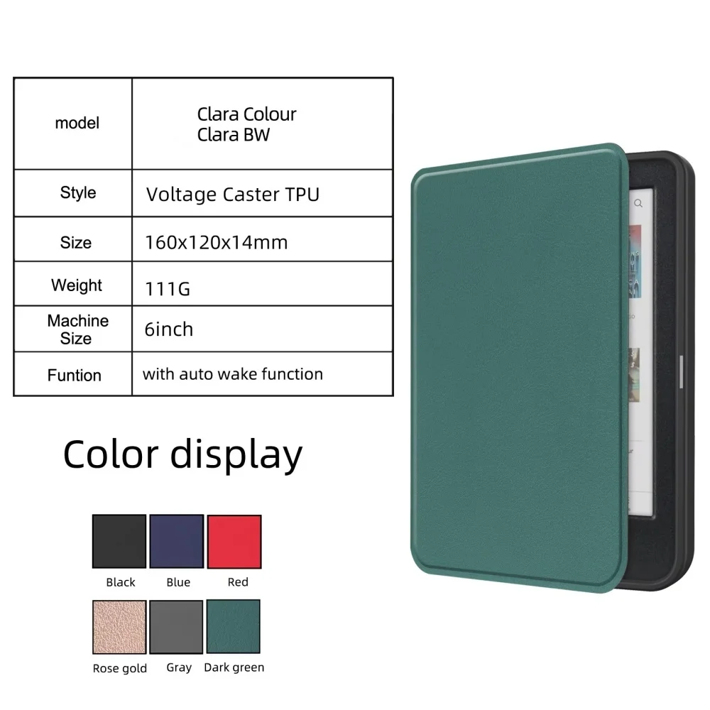 product new tpu leather e reader case scratch resistant  wraparound corner flat case  auto wake function for kobo clara colour laudtec-2