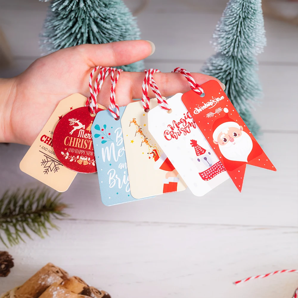 ロゴ入り 形状 サンタクロース クリスマスツリー プレゼント用紙製ボックス ロープ付きハンガータグ ギフトボックス用