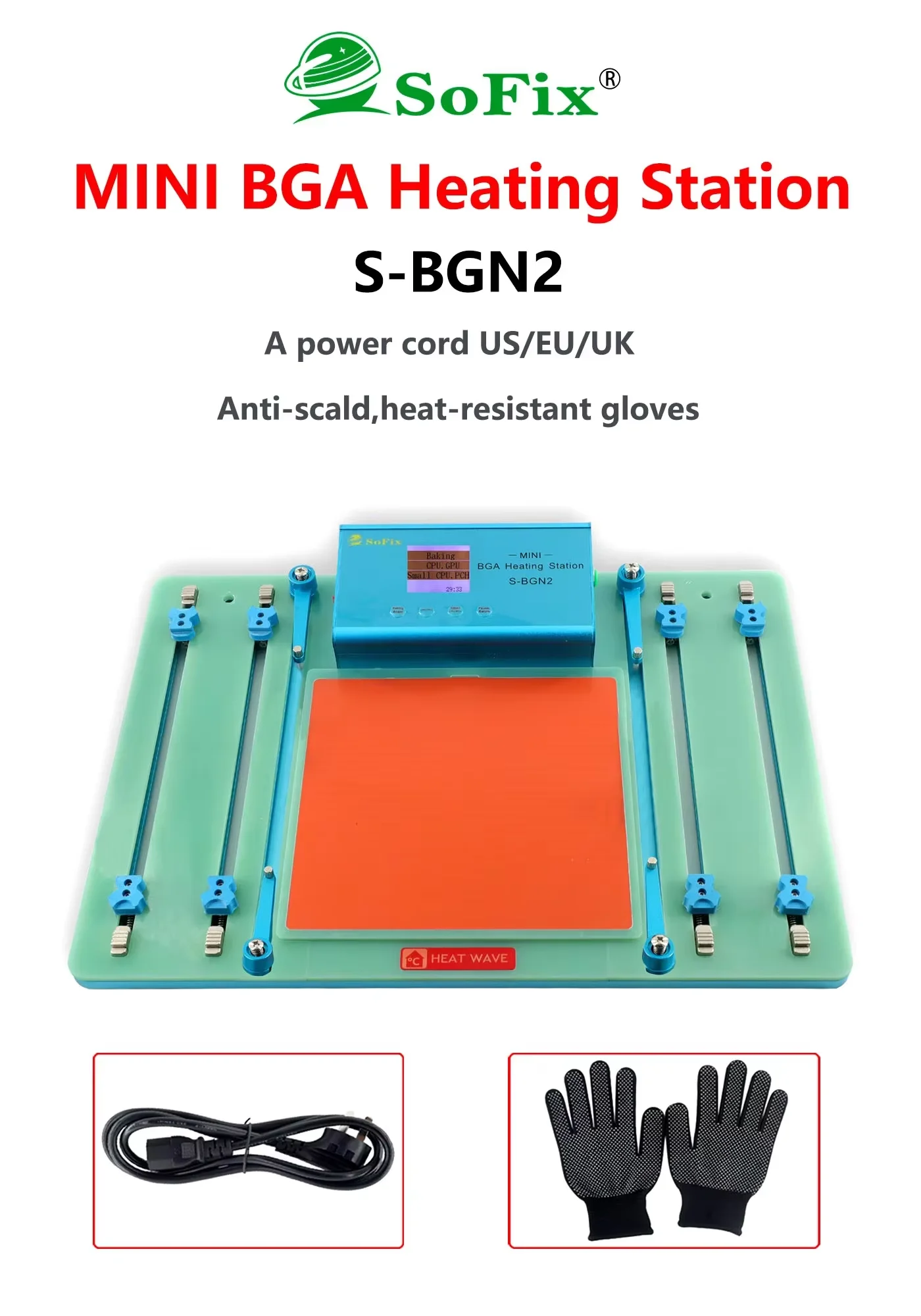 SoFix S-BGN2 Mini BGA Heating Station for Laptop Macbook Pro Motherboard Heating Soldering Chip Glue Removal Fix Repair Tool
