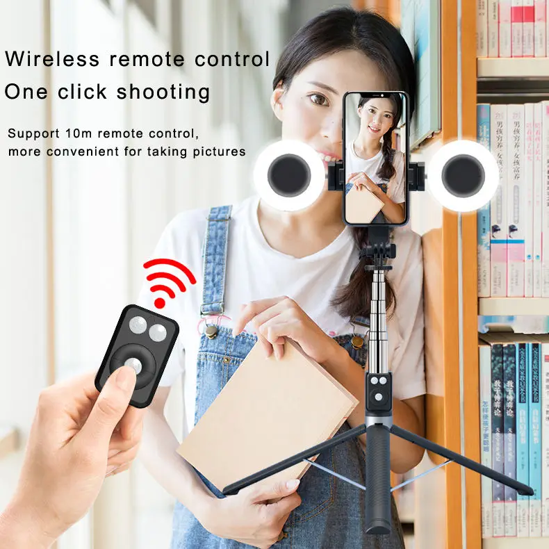 Beauty Light Selfie Stick Quadripod Panorama Shooting 360 Degree Phone Stand Vlogging Live Video and Photo Shooting