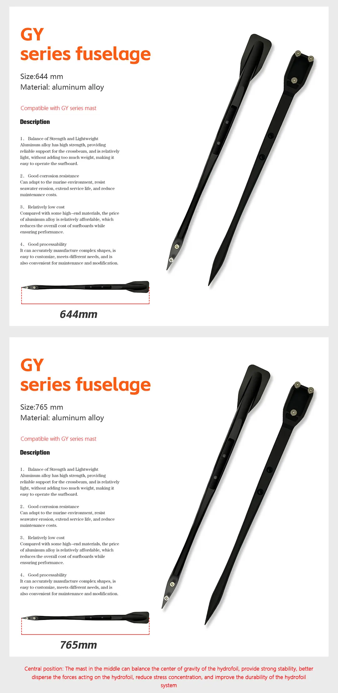 Gy-axis Series Carbon Fiber Hydrofoil Accessories 600mm