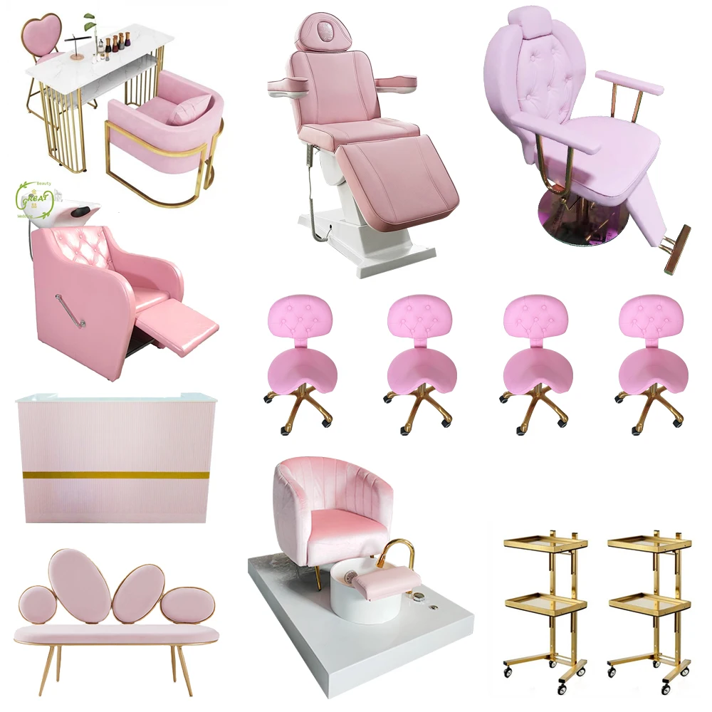 Modern Spa Hair Salon Equipment Package Pink Beauty Salon Furniture Set